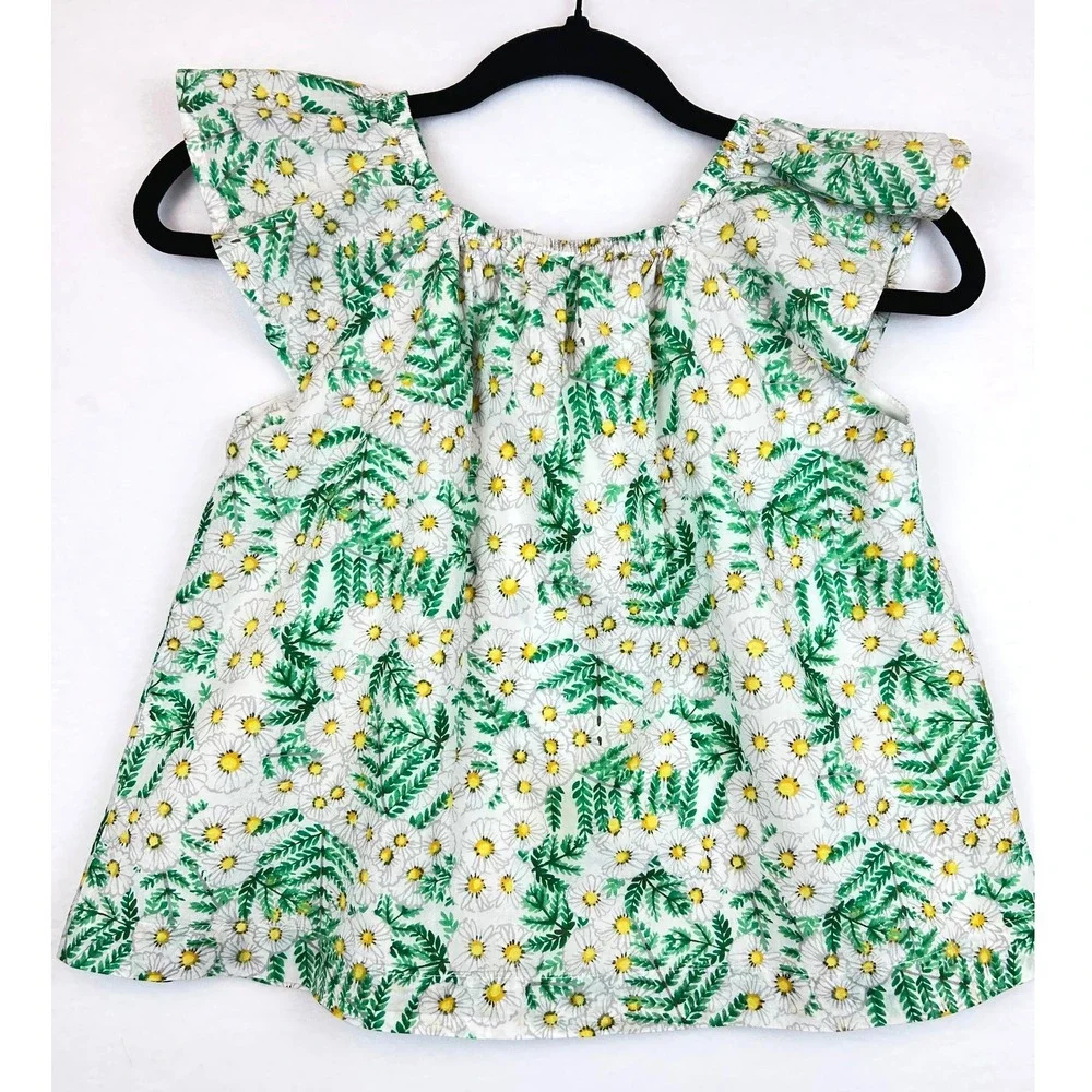Gymboree Girls Green White Daisy Floral Flutter Sleeve‎ Top Blouse Size M 7-8